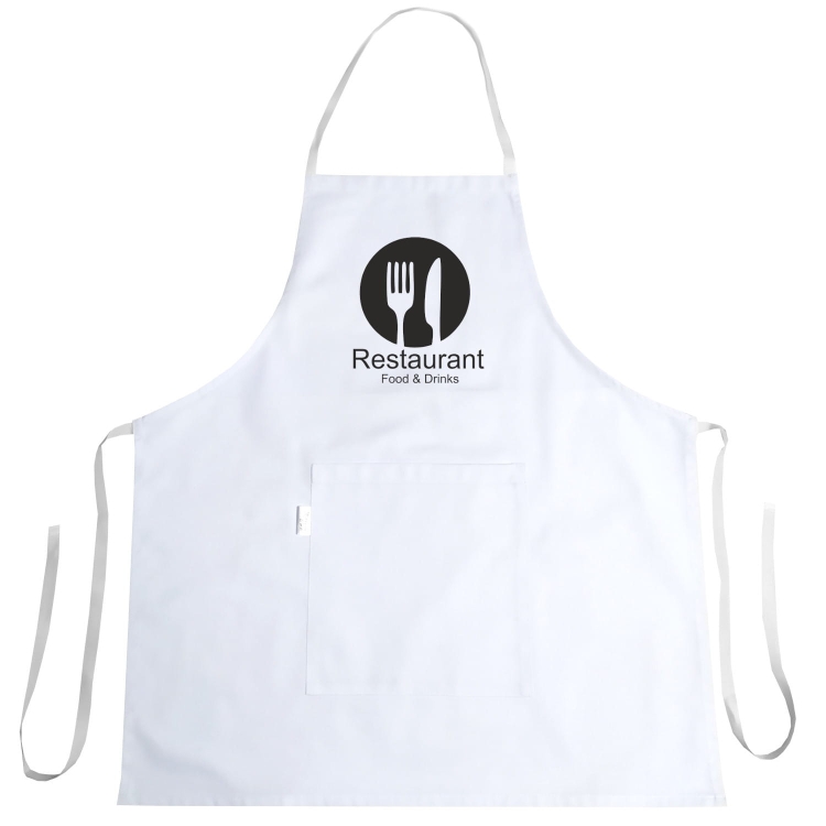 Köögikittel restoranitoidu ja -jookide stiilis trükiga