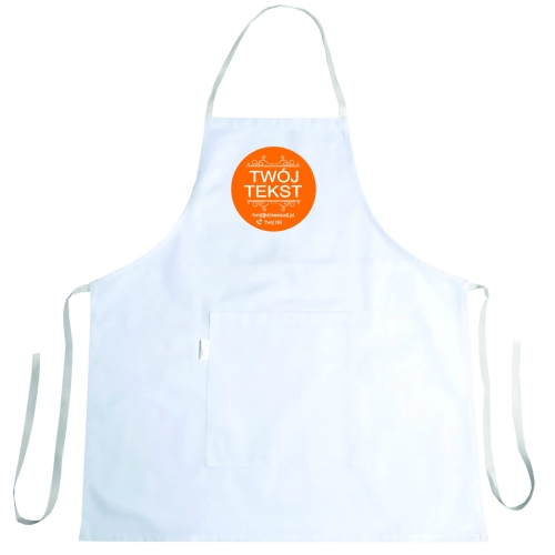 Kohandatud reklaamtekstiga köög apron.