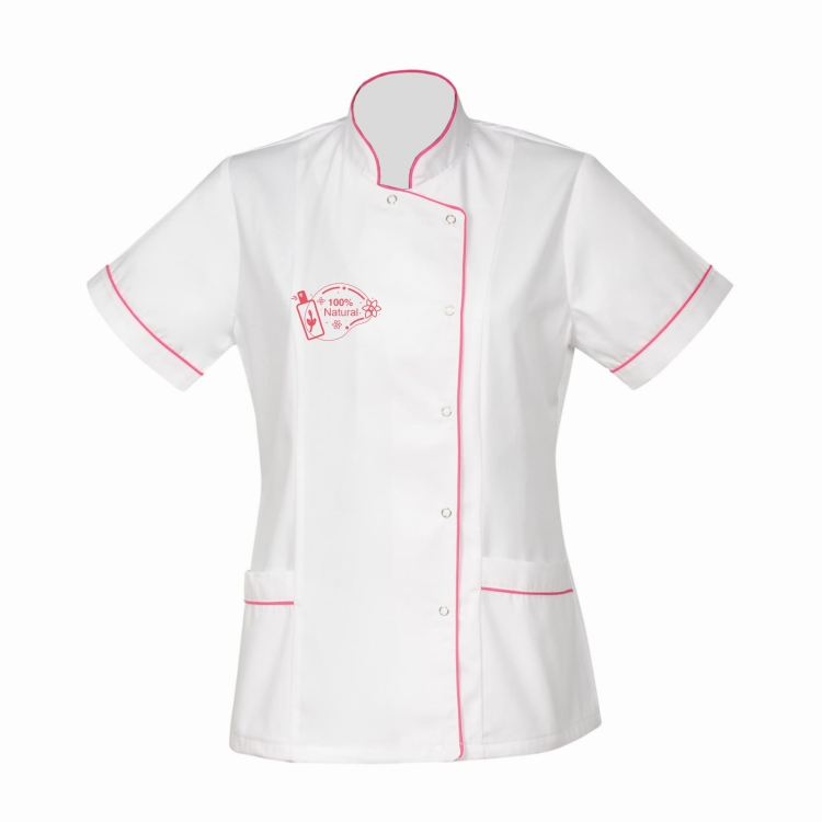 Valge kosmeetikajakk amarantroosa äärisega