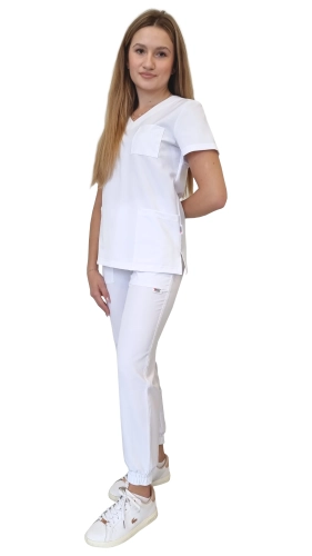 Komplet medyczny damski białym – scrubs CASUAL PREMIUM