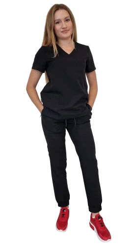 Czarny komplet medyczny damski – scrubs CASUAL PREMIUM