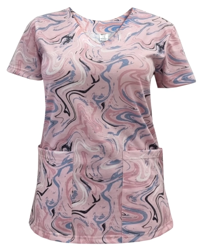 Elastyczna bawełna w bluzie medycznej we wzorek W15