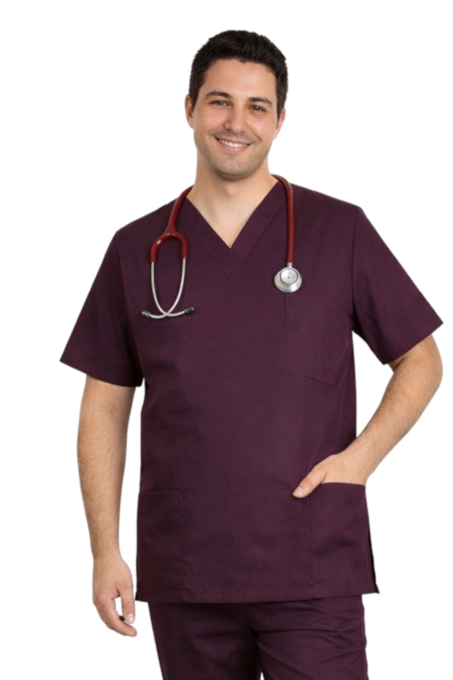 Męska bluza medyczna chirurgiczna w kolorze śliwkowym