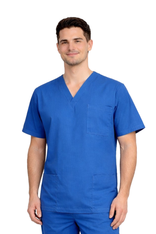 Męska bluza medyczna w kolorze chabrowym