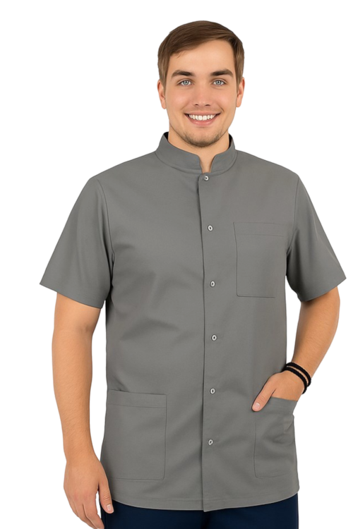 Szara bluza lekarska męska ze stójką