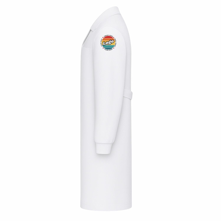 Fartuch laboratoryjny biały unisex z Twomi nadrukiem logo kreator online fartuch lewy bok.jpg