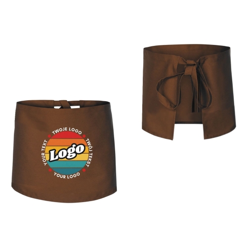 Zapaska kucharska krótka brązowa wiązana długość 40cm z twoim nadrukiem logo przód i tył.jpg