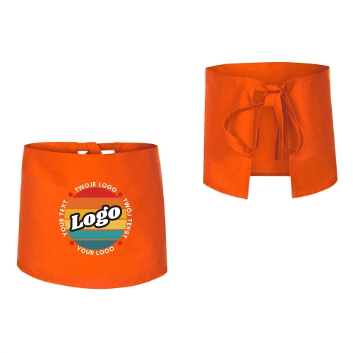 Zapaska kucharska krótka pomarańczowa wiązana długość 40cm z twoim nadrukiem logo przód i tył.jpg