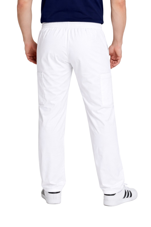 Spodnie medyczne męskie białe BASIC PREMIUM widok z tyłu.png