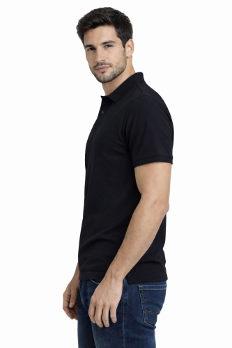 Koszulka polo męska krótki rękaw czarna widok z boku.png