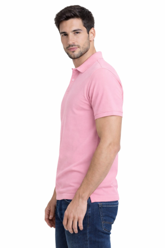 Koszulka polo męska krótki rękaw różowa widok z boku.png