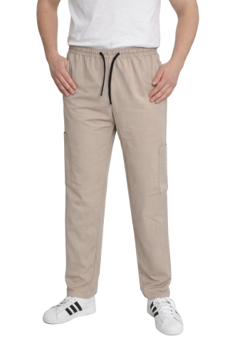 Spodnie medyczne męskie beżowe BASIC PREMIUM widok z przodu.png