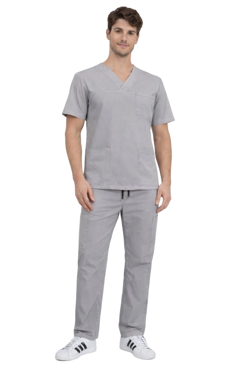 Komplet męski medyczny szary BASIC PREMIUM widok z przodu.png