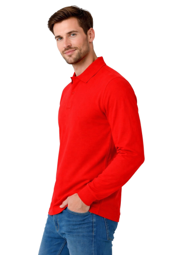 Koszulka polo męska z długim rekawem czerwona widok z boku.png