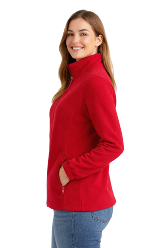 Bluza polarowa damska polar zapinany na zamek czerwony widok z boku.png