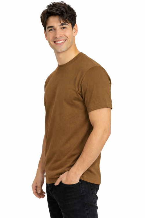 T-shirt męski z krótkim rękawem gramatura 190g brązowy widok z boku.png