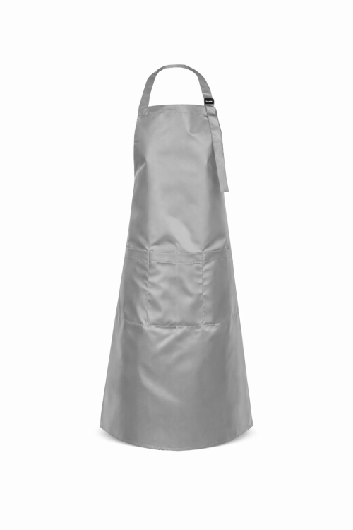 Fartuszek fryzjerski z kieszonkami wodoodporny z karczkiem i klamra do regulacji kolor szary mockup.png