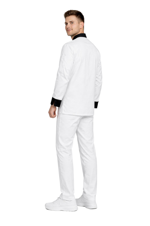 Zestaw kucharza biały  czarne wstawki – profesjonalny mundur szefa kuchni