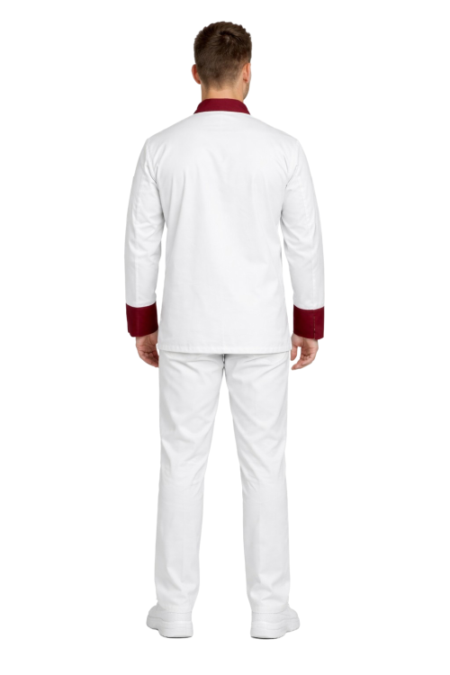 Zestaw szefa kuchni  biały z bordowymi wstawkami