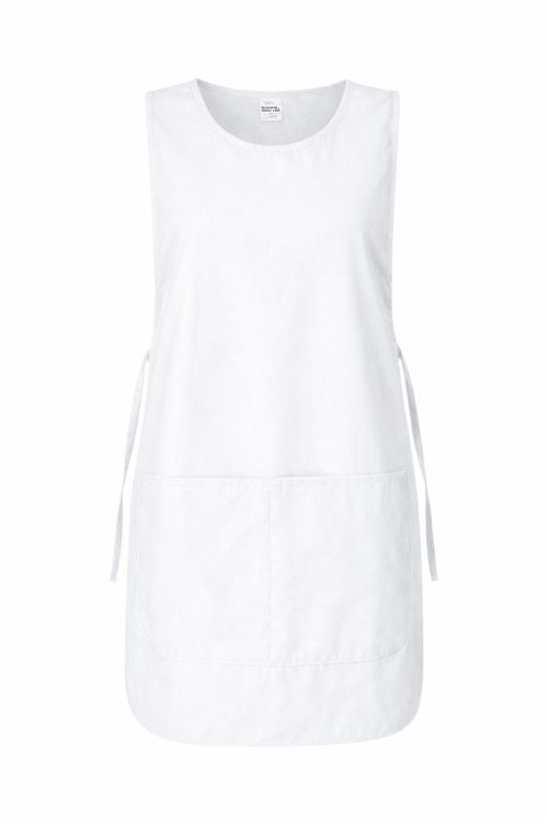 Fartuszek kuchenny wkładany przez głowę zawiązywany z boku z podwójną kieszenią kolor biały mockup.png