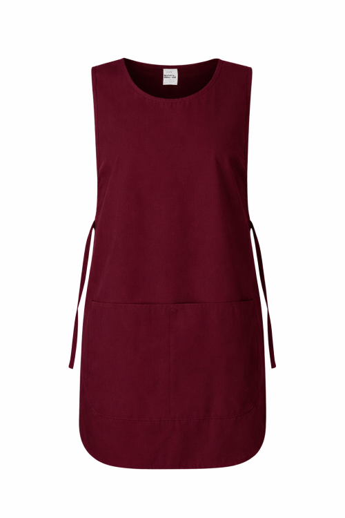 Fartuszek kuchenny wkładany przez głowę zawiązywany z boku z podwójną kieszenią kolor bordowy mockup.png