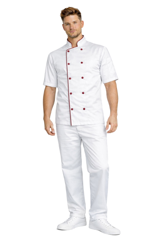 Zestaw dla kucharza – profesjonalny uniform gastronomiczny biały z bordową lamówką