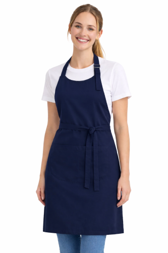 Fartuszek zapaska z karczkiem i kiesznią wiazany w pasie kolor granatowy.png