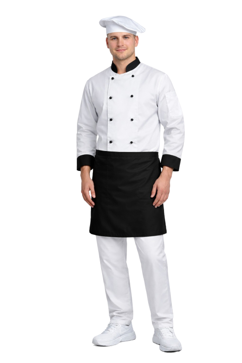 Zestaw gastronomiczny  z długim rękawem  bluza z czarnymi wstawkami  zapaska w kolorze czarnym