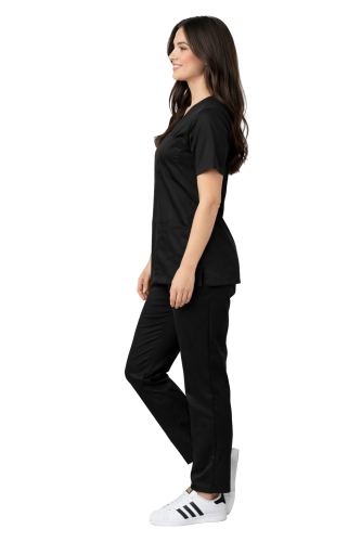 Elastyczny fartuch medyczny w kolorze czarnym dla kobiet