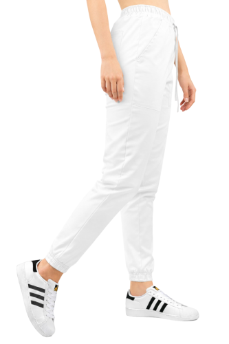 Elastyczne białe spodnie joggery medyczne FLEX