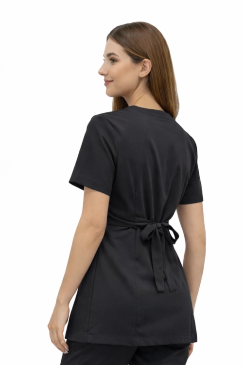 Tunika kopertówka  czarna krótki rękaw, żakiet kopertowy basic premium