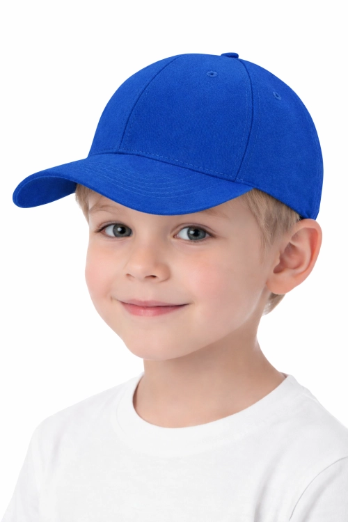 Czapka dziecięca dla chłopca i dziewczynki zapinana na rzep 290g z wywietrznikami chabrowa.png