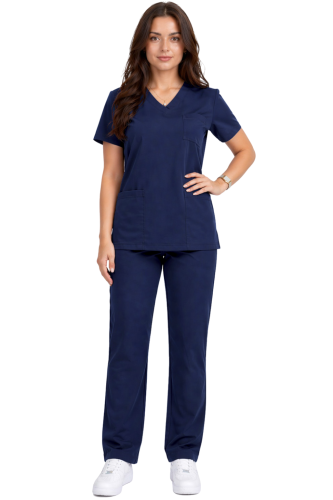 Damski komplet medyczny Casual  PREMIUM w kolorze ciemny granat  ,spodnie proste klasyczne