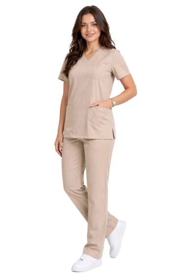 Klassikalise lõikega naiste meditsiinikomplekt beež - scrubs CASUAL PREMIUM