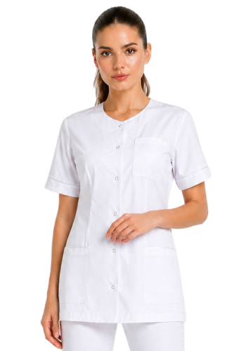 Biały fartuch lekarski z lamówką białą