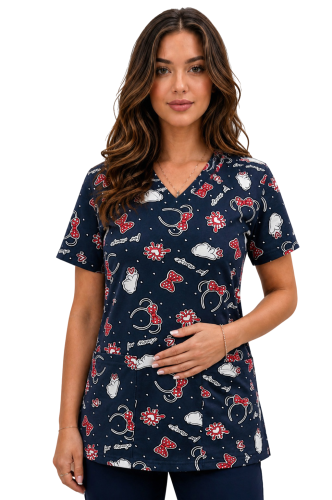 Bluza medyczna we wzorek z elastycznej bawełny