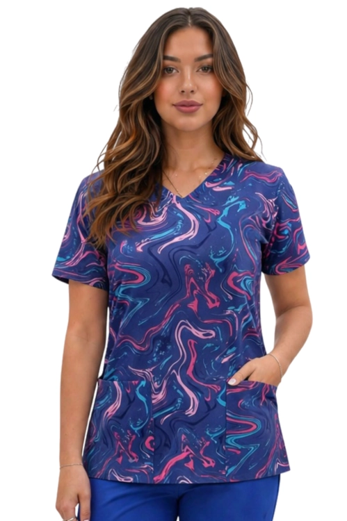 Bluza medyczna we wzorek 100% elastyczna bawełna - wzór W14
