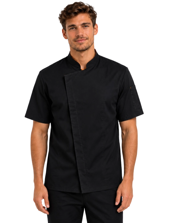 Bluza kucharska męska asymetryczna krótki rekaw kolor czarny.png